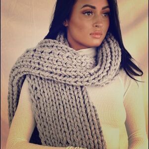 Bam Scarf Long cozy  chunky Knit New gray